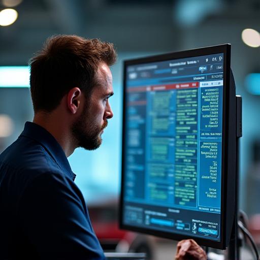 Ingegnere al computer analizza i dati della centralina